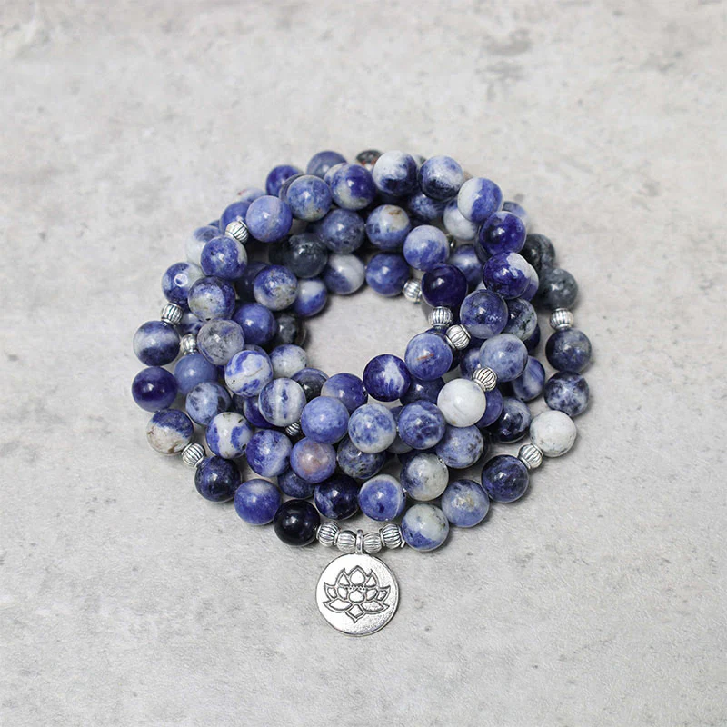 Collana con bracciale in pietra naturale Buddha Stones Aventurina blu Lotus Peace - Image 6