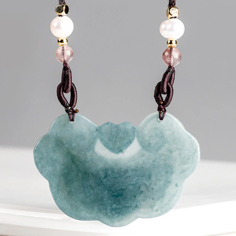 Collana con Buddha Stones a forma di fiore di peonia in giada naturale con ciondolo a forma di lucchetto di buoni auguri e prosperità - Image 5