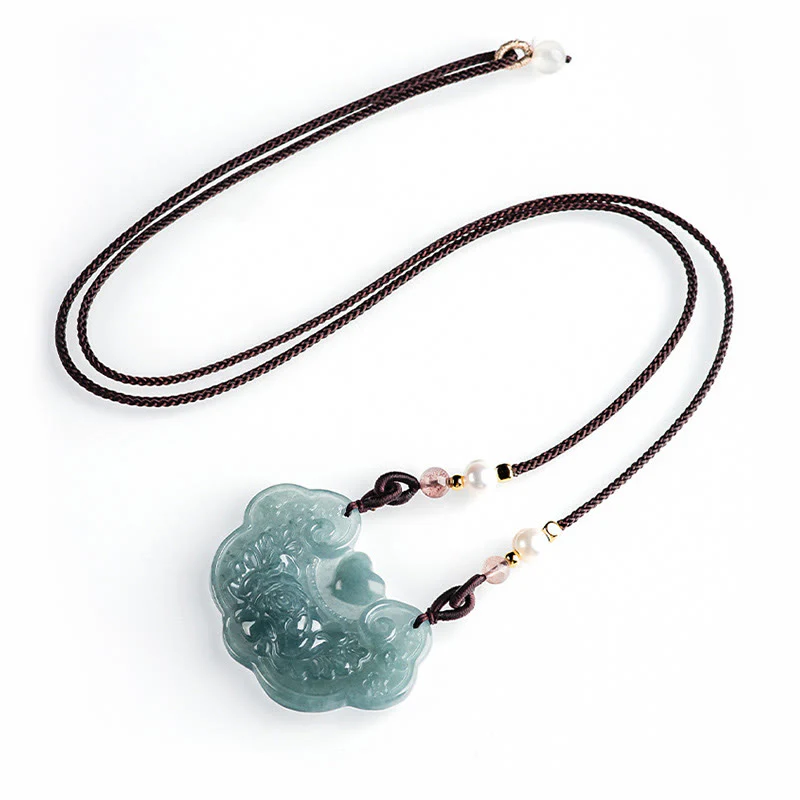 Collana con Buddha Stones a forma di fiore di peonia in giada naturale con ciondolo a forma di lucchetto di buoni auguri e prosperità - Image 7