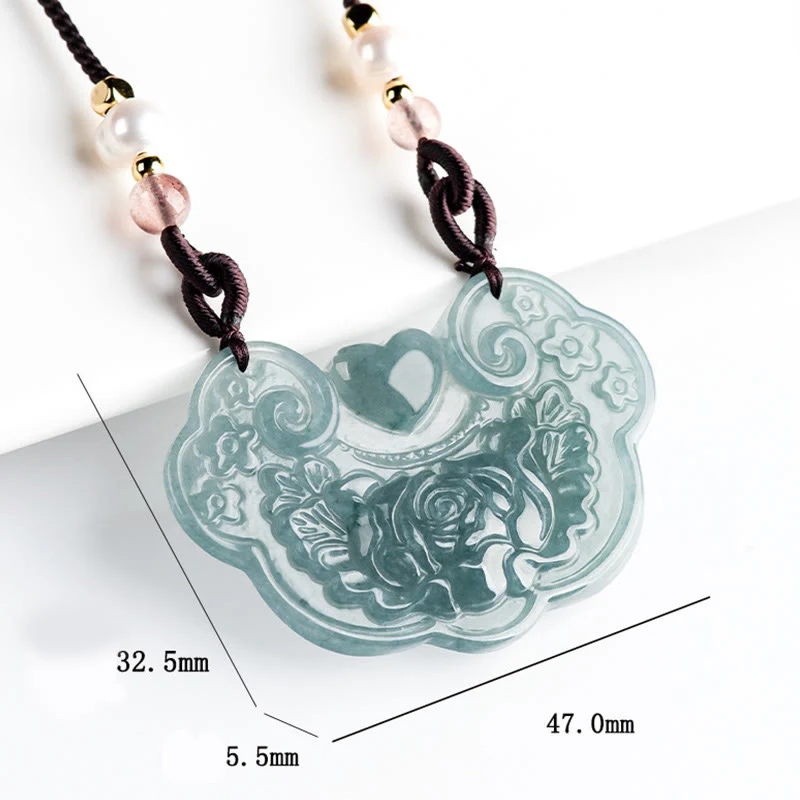 Collana con Buddha Stones a forma di fiore di peonia in giada naturale con ciondolo a forma di lucchetto di buoni auguri e prosperità - Image 9