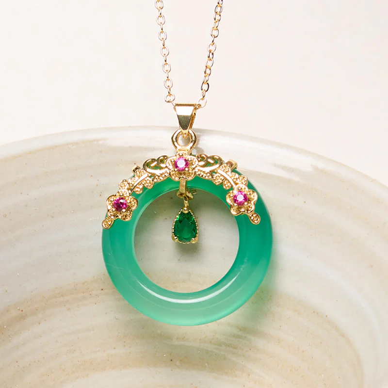 Collana con Buddha Stones, calcedonio verde, fibbia della pace, forza