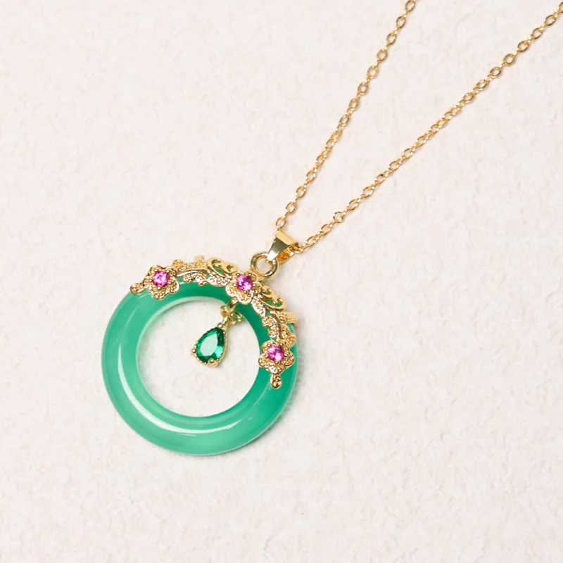 Collana con Buddha Stones, calcedonio verde, fibbia della pace, forza - Image 3