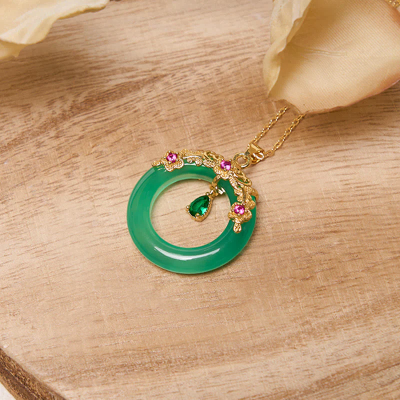 Collana con Buddha Stones, calcedonio verde, fibbia della pace, forza - Image 4