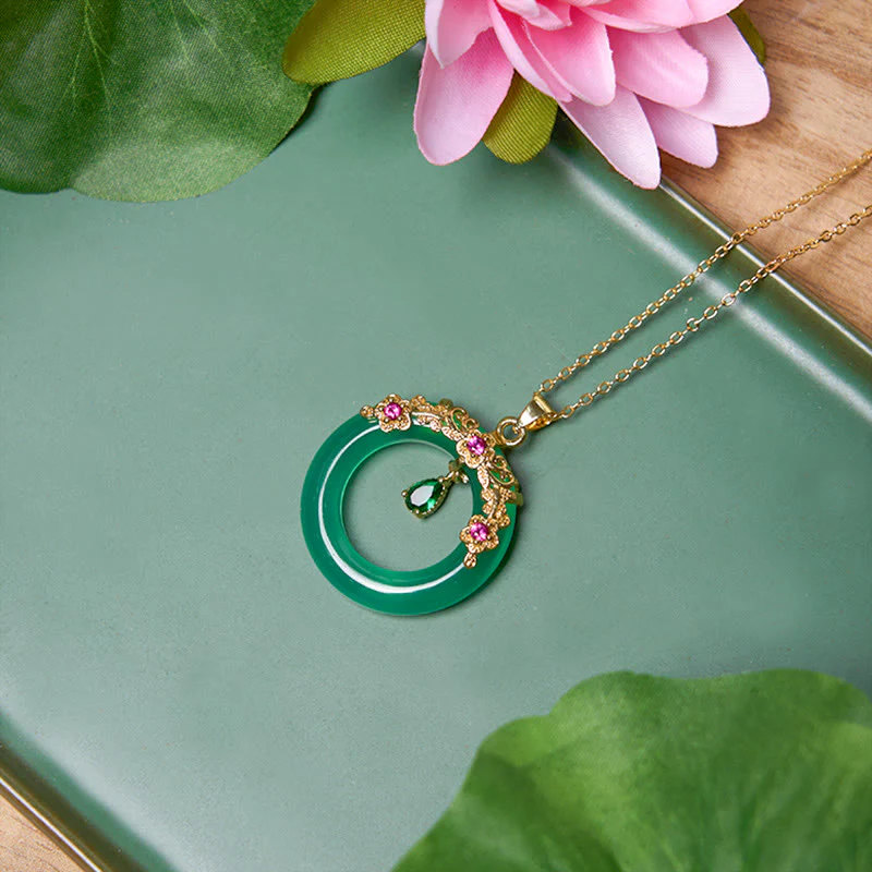 Collana con Buddha Stones, calcedonio verde, fibbia della pace, forza - Image 5