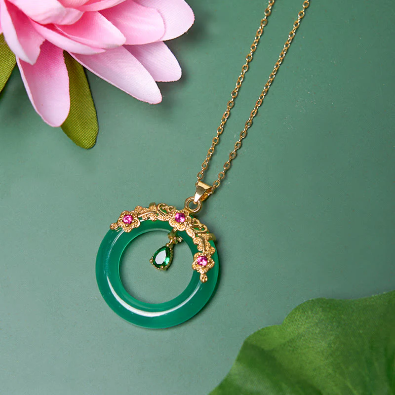 Collana con Buddha Stones, calcedonio verde, fibbia della pace, forza - Image 6