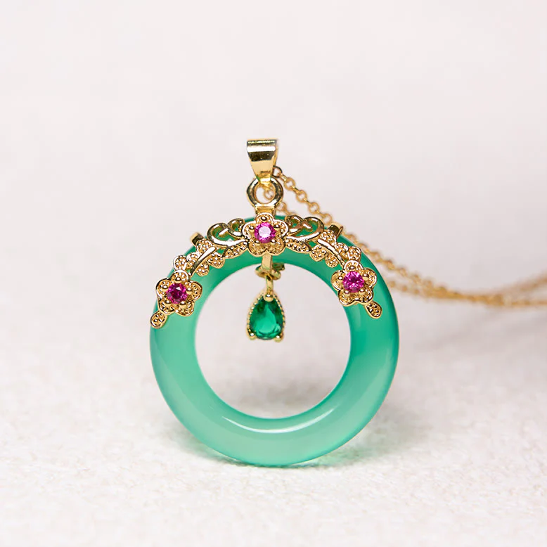 Collana con Buddha Stones, calcedonio verde, fibbia della pace, forza - Image 8