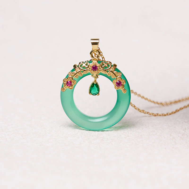 Collana con Buddha Stones, calcedonio verde, fibbia della pace, forza - Image 9