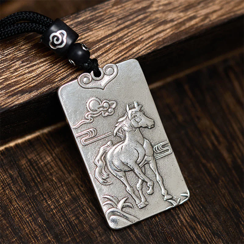 Collana con Buddha Stones in argento placcato in rame e bilancia, anno del cavallo, zodiaco cinese, Buddha natale - Image 3