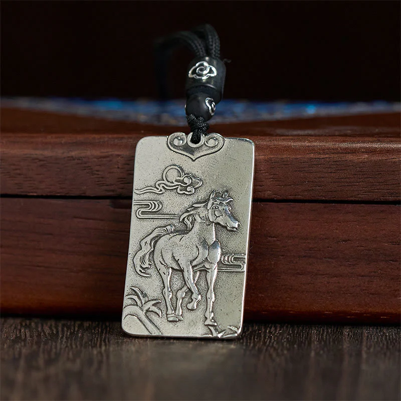 Collana con Buddha Stones in argento placcato in rame e bilancia, anno del cavallo, zodiaco cinese, Buddha natale - Image 4