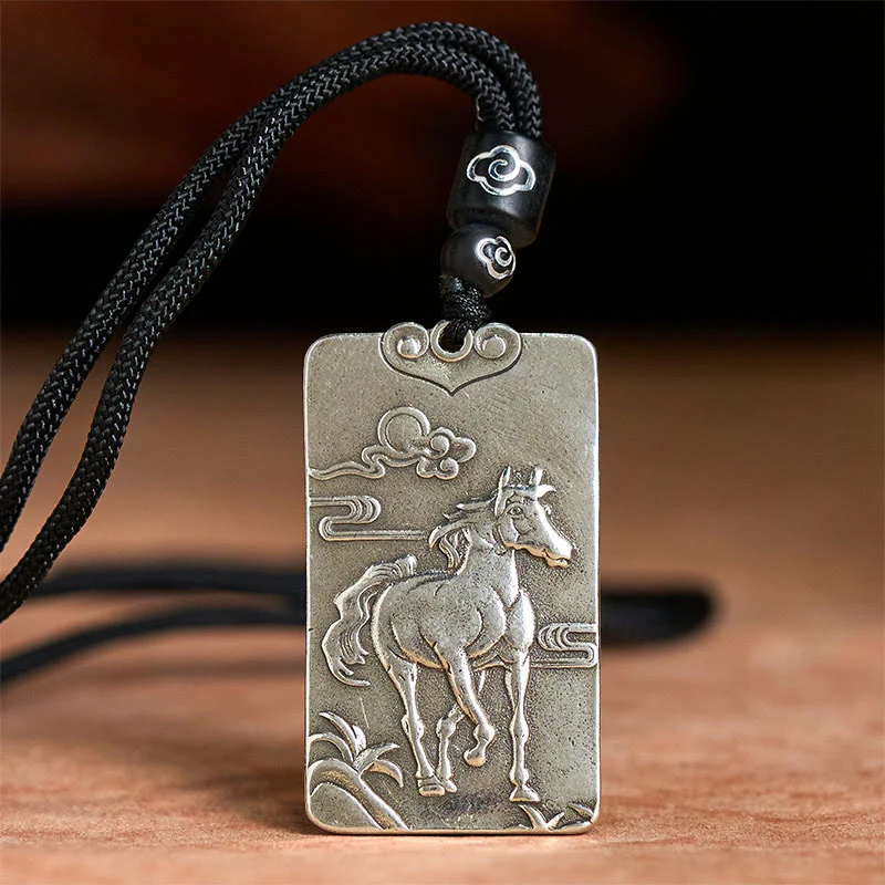 Collana con Buddha Stones in argento placcato in rame e bilancia, anno del cavallo, zodiaco cinese, Buddha natale - Image 5