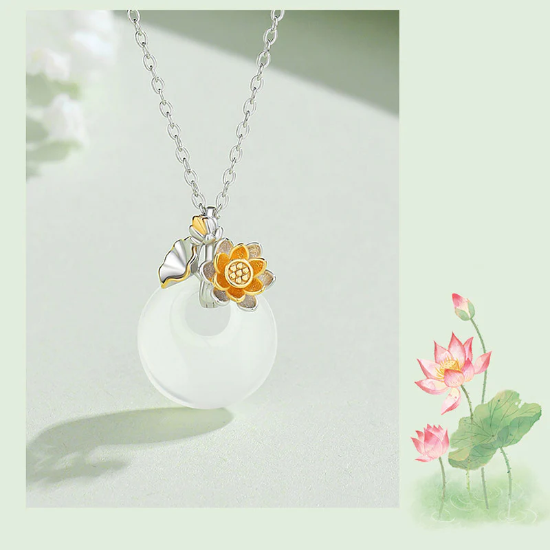 Collana con Buddha Stones in argento sterling 925, ciondolo rotondo in calcedonio con fiori di dodici mesi, armonia - Image 15