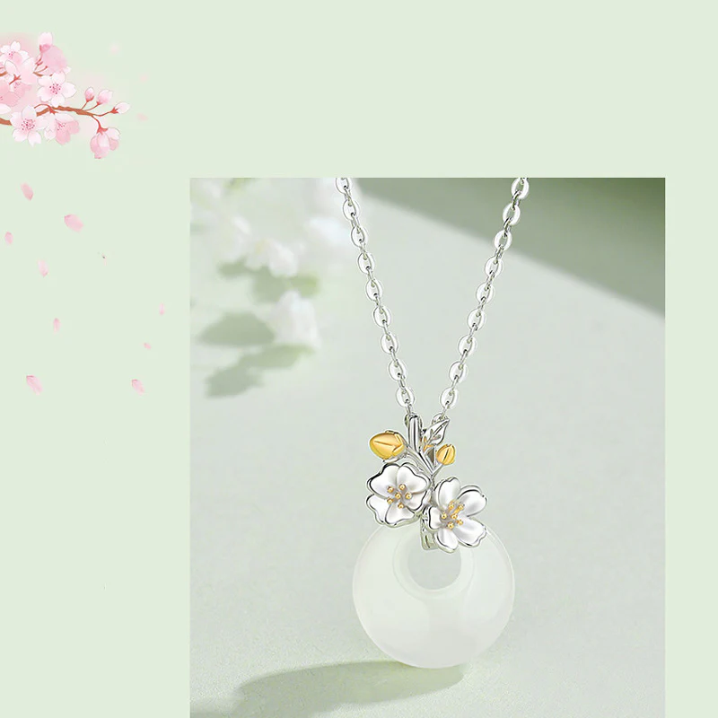 Collana con Buddha Stones in argento sterling 925, ciondolo rotondo in calcedonio con fiori di dodici mesi, armonia - Image 7