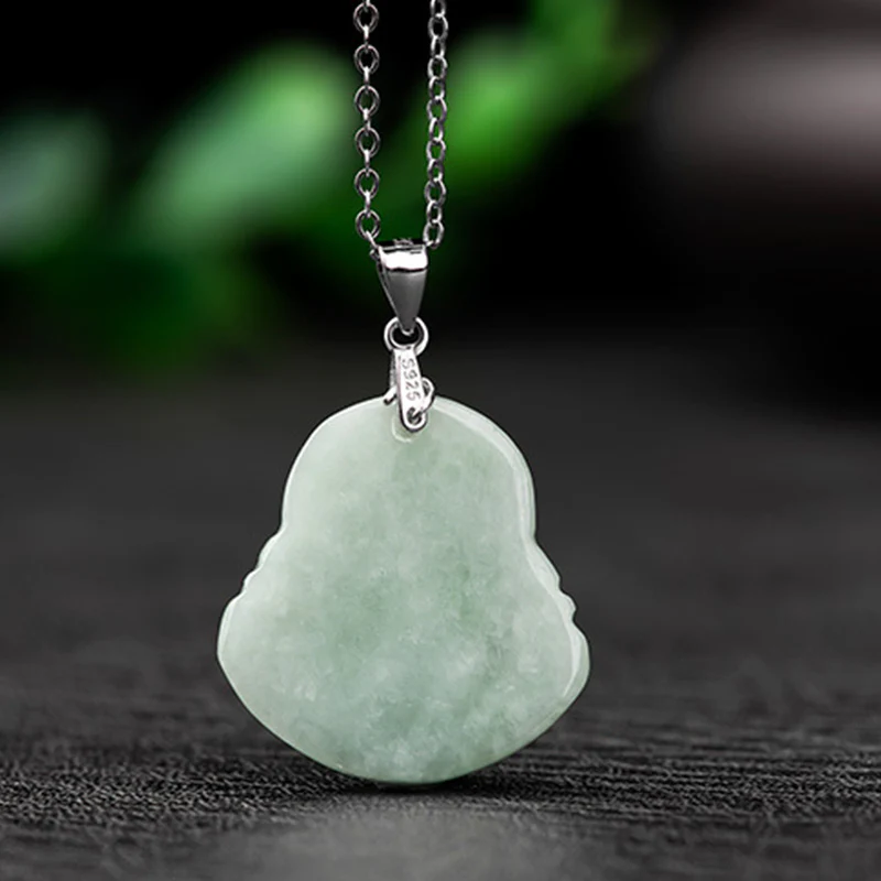 Collana con ciondolo in acciaio al titanio e catena di giada con Buddha che ride, Buddha Stones - Image 7