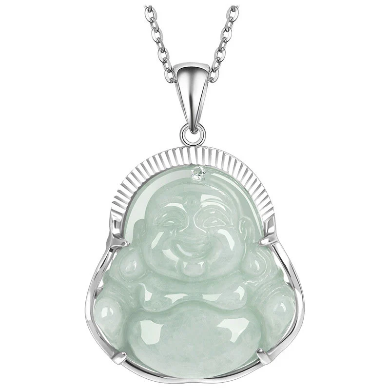 Collana con ciondolo a catena in acciaio al titanio e giada con Buddha Buddha Stones ride, fortuna e calma - Image 6