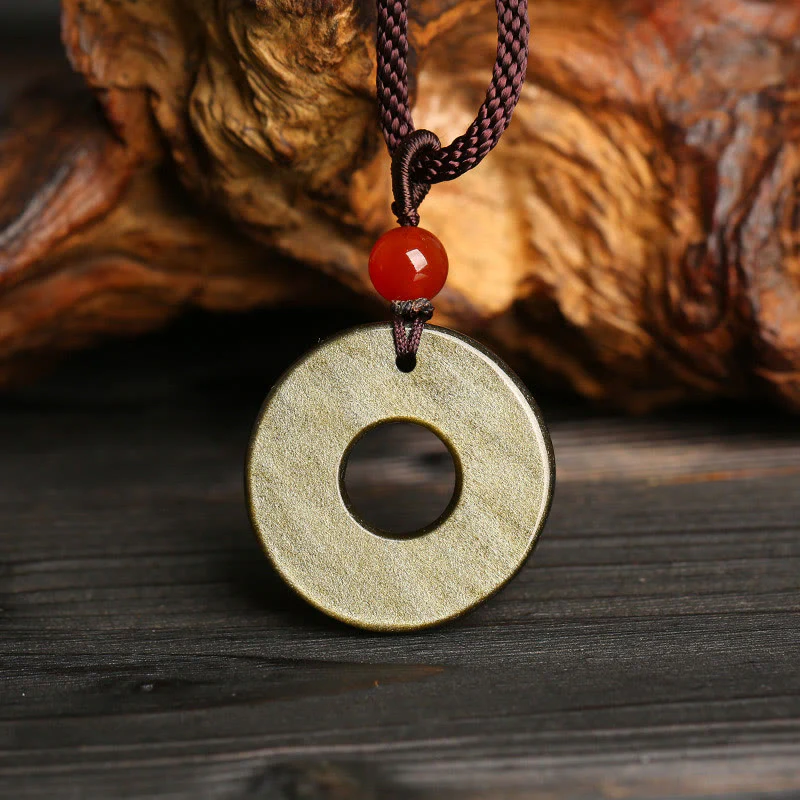 Collana con Buddha Stones in ossidiana, ciondolo in rame, ciondolo in oro ... - Image 3