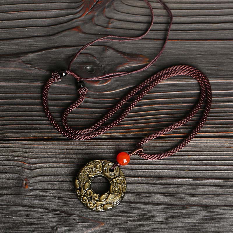 Collana con Buddha Stones in ossidiana, ciondolo in rame, ciondolo in oro ... - Image 4