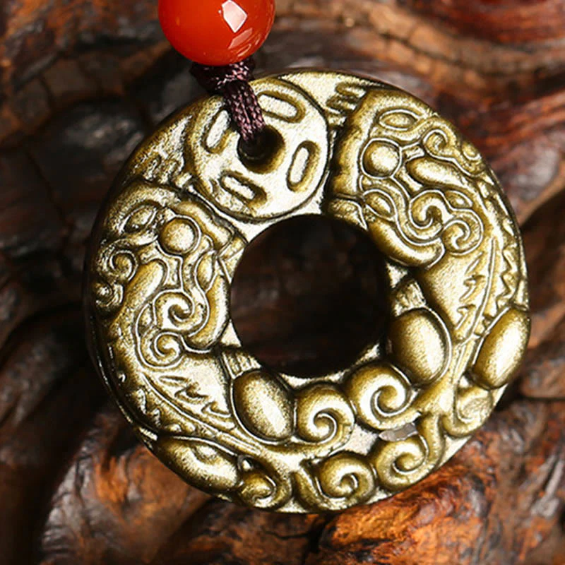 Collana con Buddha Stones in ossidiana, ciondolo in rame, ciondolo in oro ... - Image 5