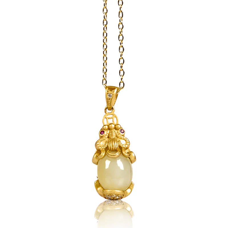 Collana con ciondolo a catena PiXiu in giada bianca con Buddha Stones e portafortuna - Image 4