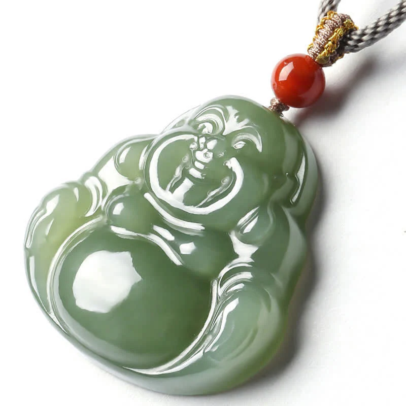 Collana con ciondolo a corda con abbondanza di giada Hetian Buddha che ride - Image 10