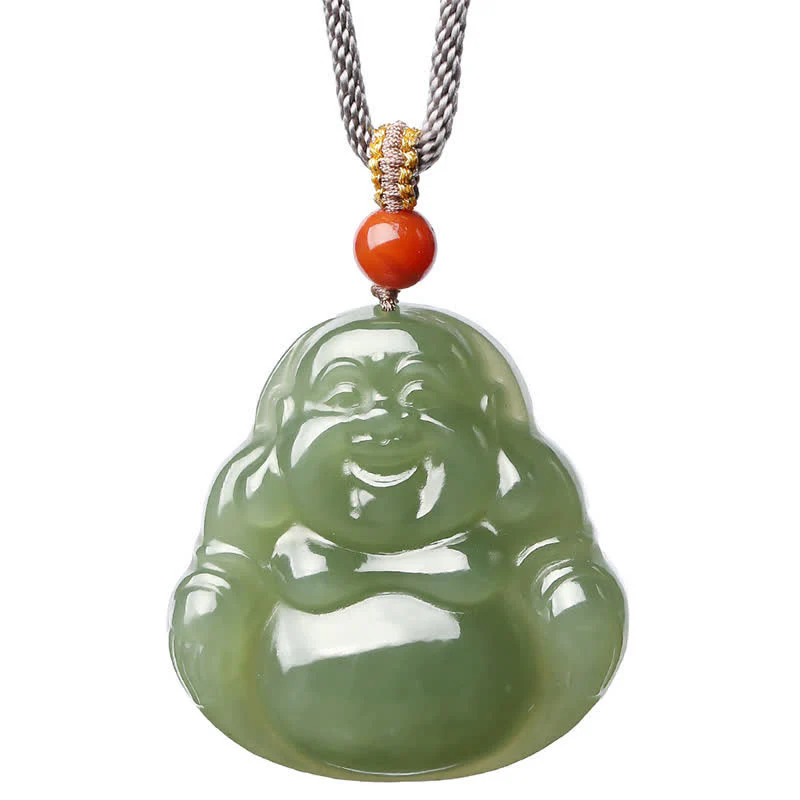 Collana con ciondolo a corda con abbondanza di giada Hetian Buddha che ride - Image 11