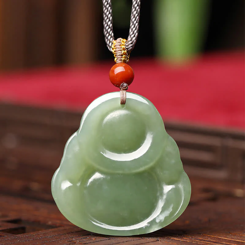 Collana con ciondolo a corda con abbondanza di giada Hetian Buddha che ride - Image 7