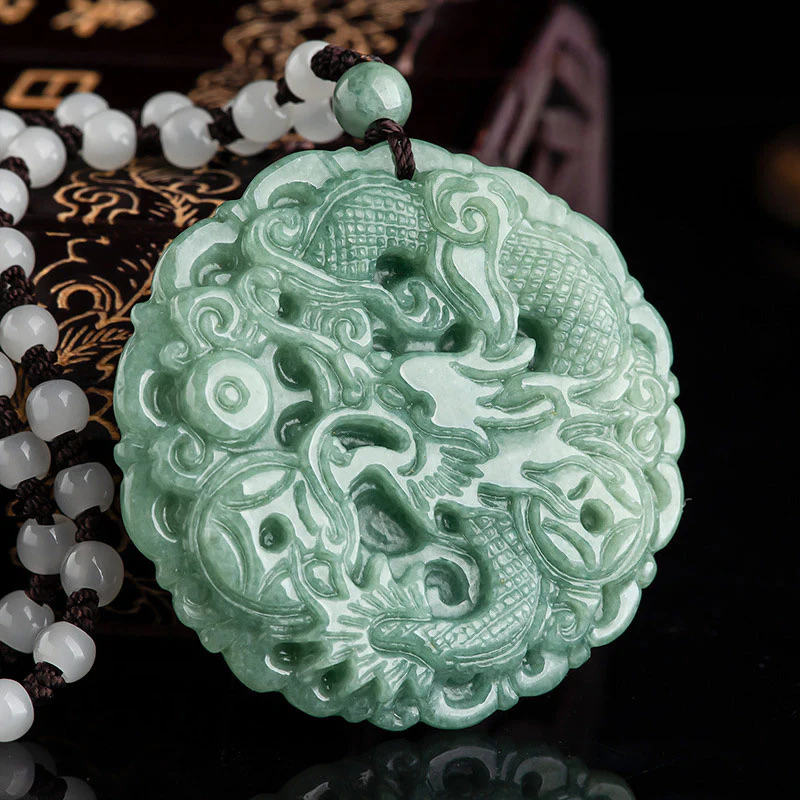 Collana con ciondolo a corda con pietre Buddha Stones, zodiaco cinese, drago, giada e fortuna - Image 2