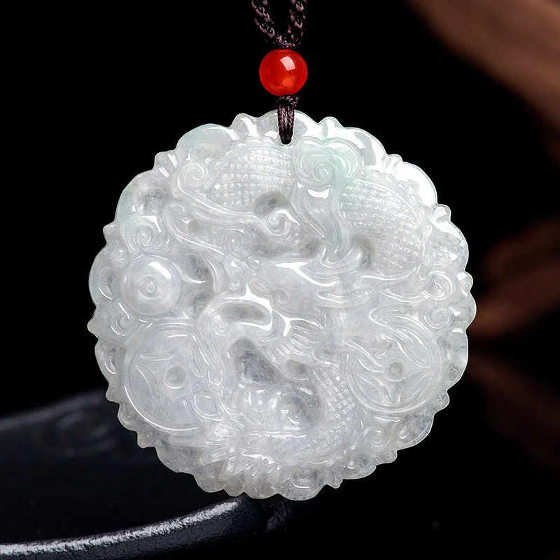 Collana con ciondolo a corda con protezione del drago in giada bianca Buddha Stones - Image 6