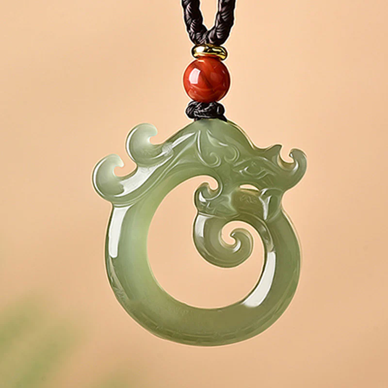 Collana con ciondolo a corda con protezione del drago in giada bianca e giada Buddha Stones - Image 4