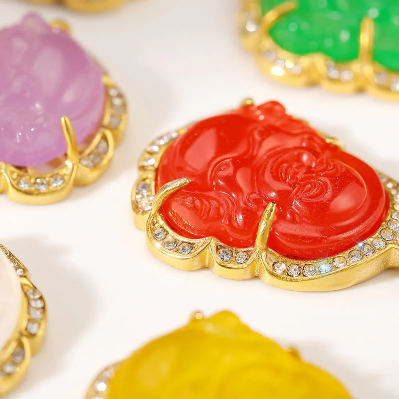 Collana con ciondolo a forma di Buddha in giada con Buddha che ride, riempita in oro 18 carati, Buddha Stones - Image 13