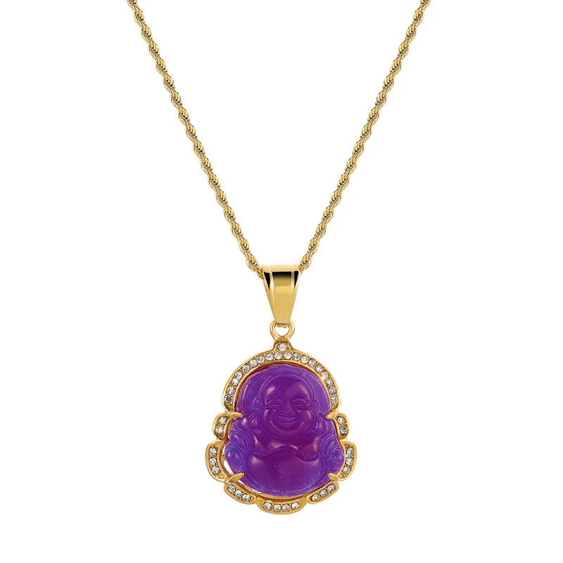 Collana con ciondolo a forma di Buddha in giada con Buddha che ride, riempita in oro 18 carati, Buddha Stones - Image 18