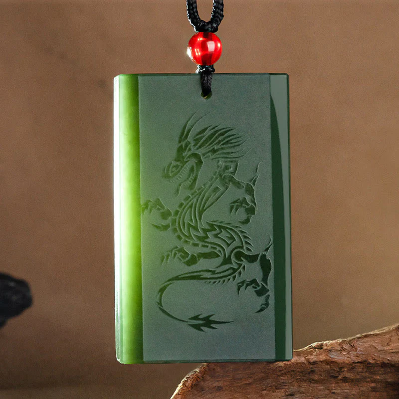Collana con ciondolo a forma di drago in giada ciano Hetian Buddha Stones con incisione - Image 7
