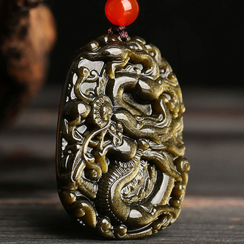 Collana con ciondolo a forma di drago in ossidiana con Buddha Stones motivo a drago - Image 4