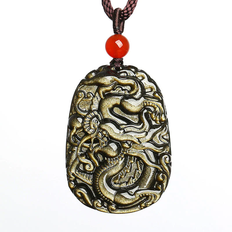Collana con ciondolo a forma di drago in ossidiana con Buddha Stones motivo a drago - Image 6