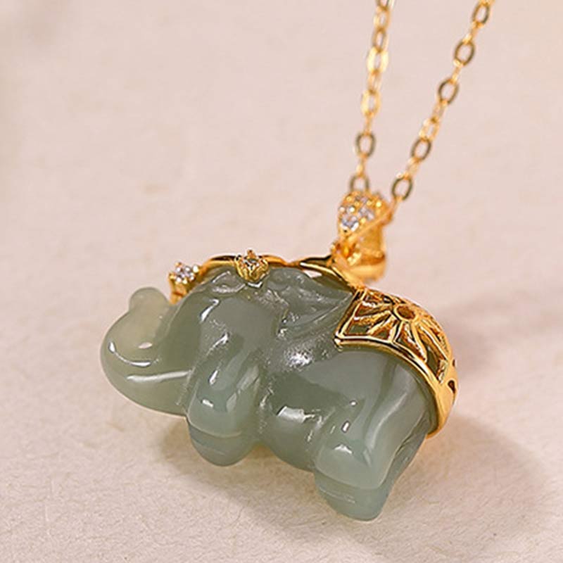 Collana con ciondolo a forma di elefante in argento sterling 925 con Buddha Stones e giada, benedizione e fortuna - Image 7