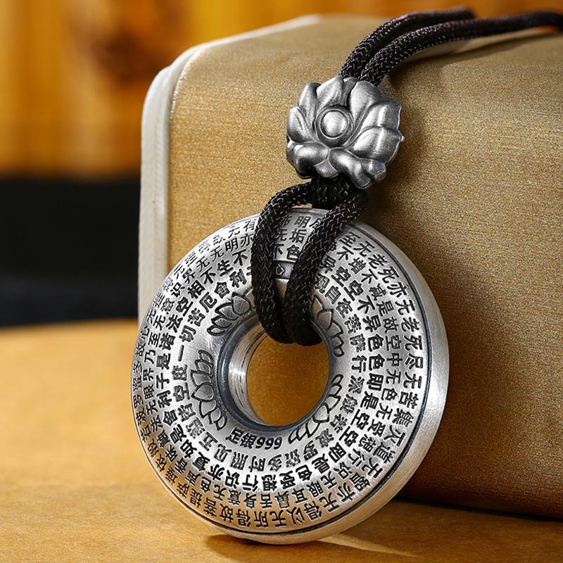 Collana con ciondolo a forma di fibbia della pace con cuore in argento sterling 999, Buddha Stones