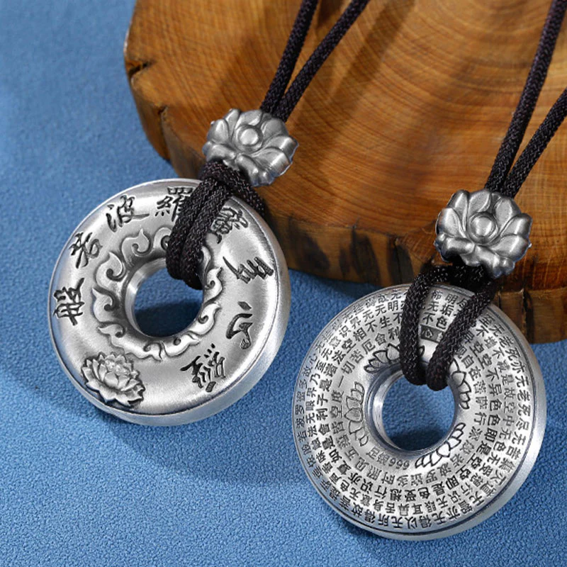 Collana con ciondolo a forma di fibbia della pace con cuore in argento sterling 999, Buddha Stones - Image 2