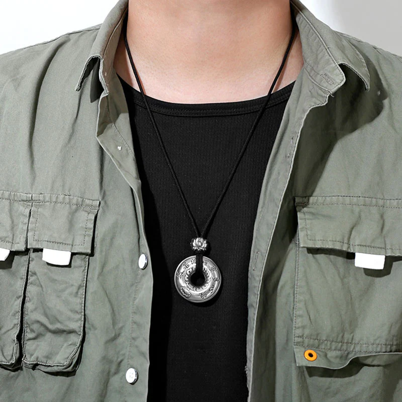 Collana con ciondolo a forma di fibbia della pace con cuore in argento sterling 999, Buddha Stones - Image 3