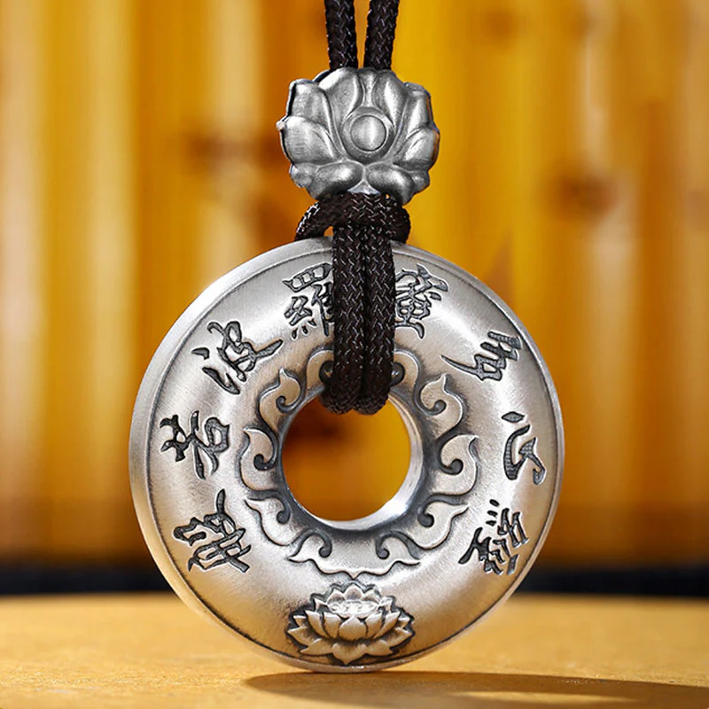 Collana con ciondolo a forma di fibbia della pace con cuore in argento sterling 999, Buddha Stones - Image 7