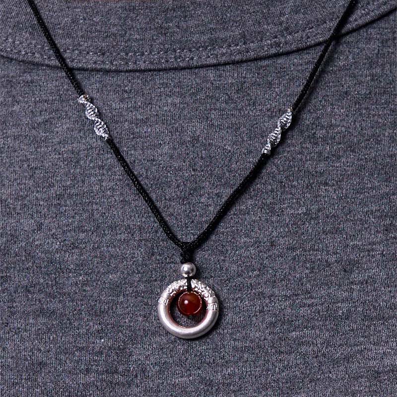 Collana con ciondolo a forma di fibbia della pace in agata rossa in argento sterling 999 con Buddha Stones e benedizione - Image 11