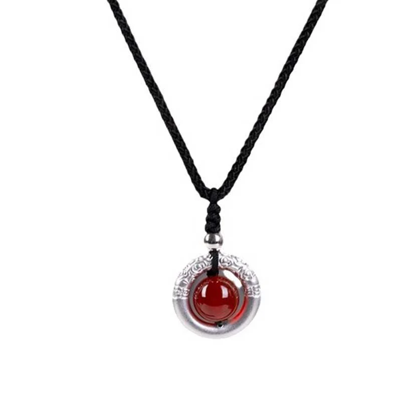 Collana con ciondolo a forma di fibbia della pace in agata rossa in argento sterling 999 con Buddha Stones e benedizione - Image 12