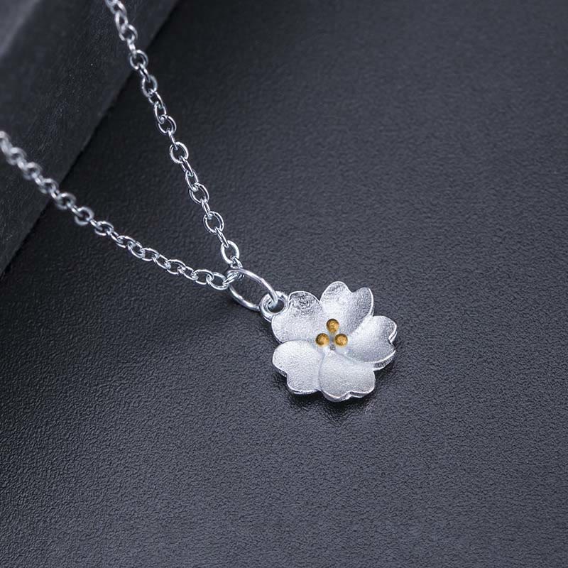 Collana con ciondolo a forma di fiore di ciliegio in argento sterling 925 con Buddha Stones e benedizione - Image 2