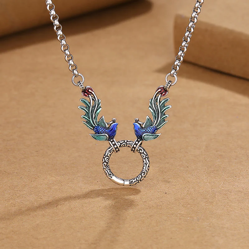 Collana con ciondolo a forma di fiore di loto con Buddha Stones, fenice, protezione dalla fortuna