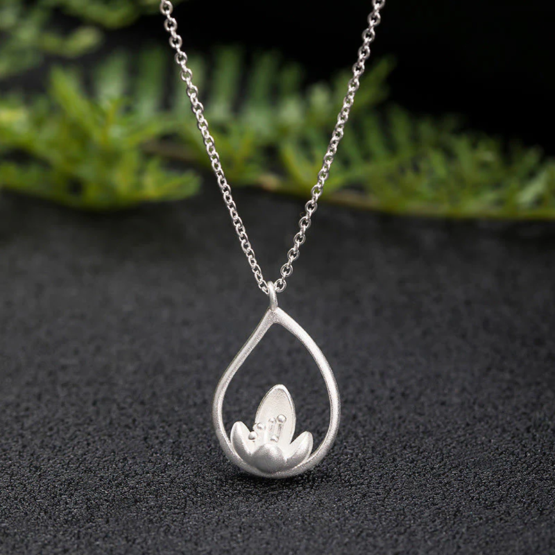 Collana con ciondolo a forma di fiore di loto in argento sterling 925 con Buddha Stones e illuminazione floreale