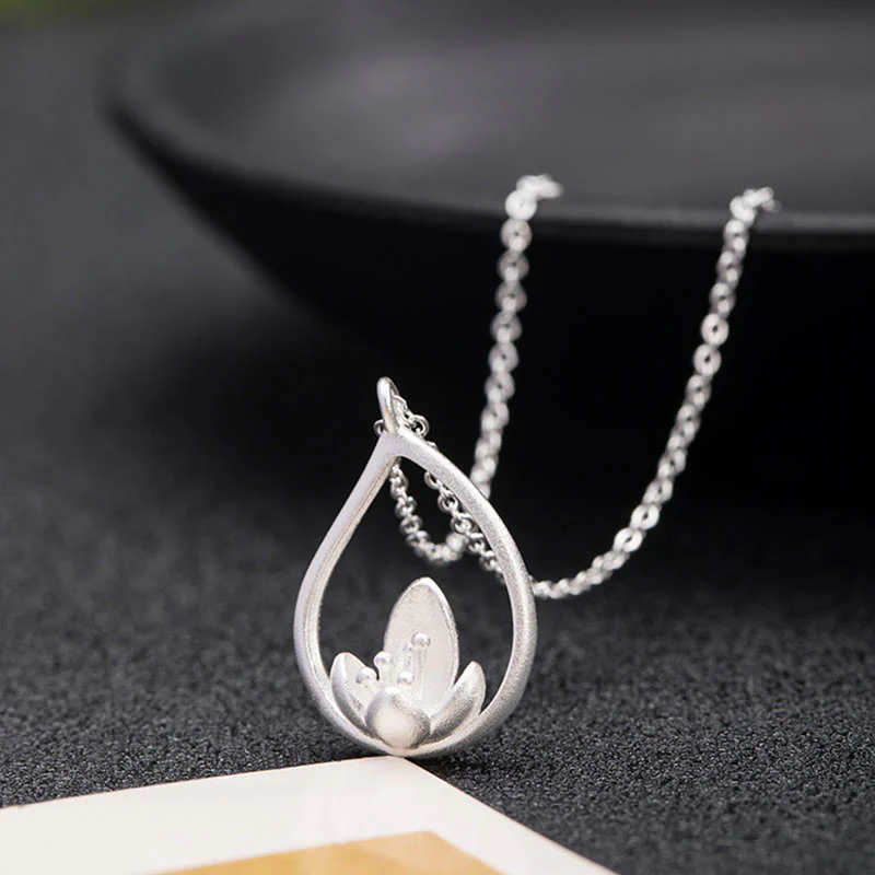 Collana con ciondolo a forma di fiore di loto in argento sterling 925 con Buddha Stones e illuminazione floreale - Image 5