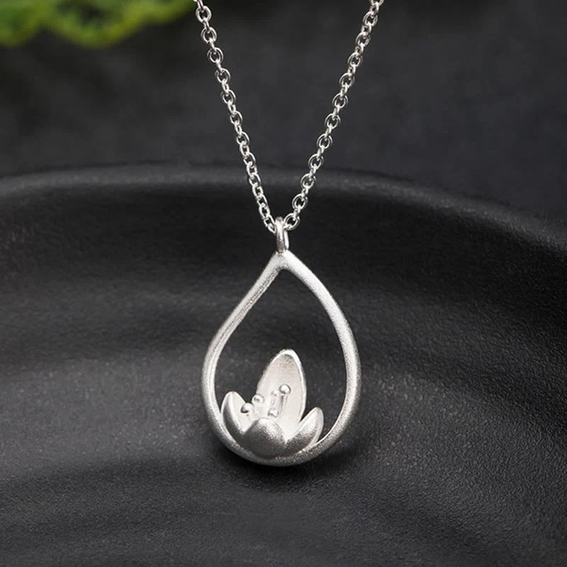 Collana con ciondolo a forma di fiore di loto in argento sterling 925 con Buddha Stones e illuminazione floreale - Image 7