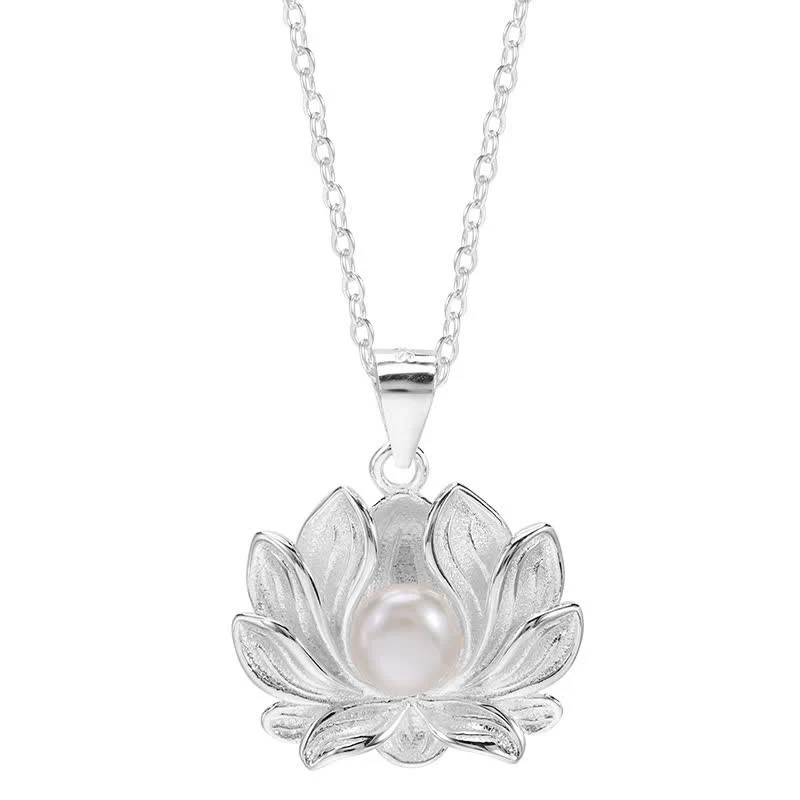 Collana con ciondolo a forma di fiore di loto in argento sterling 925 con Buddha Stones e perle - Image 10