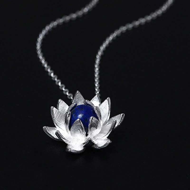 Collana con ciondolo a forma di fiore di loto in argento sterling 925, lapislazzuli e Buddha Stones, per la cura di sé - Image 6