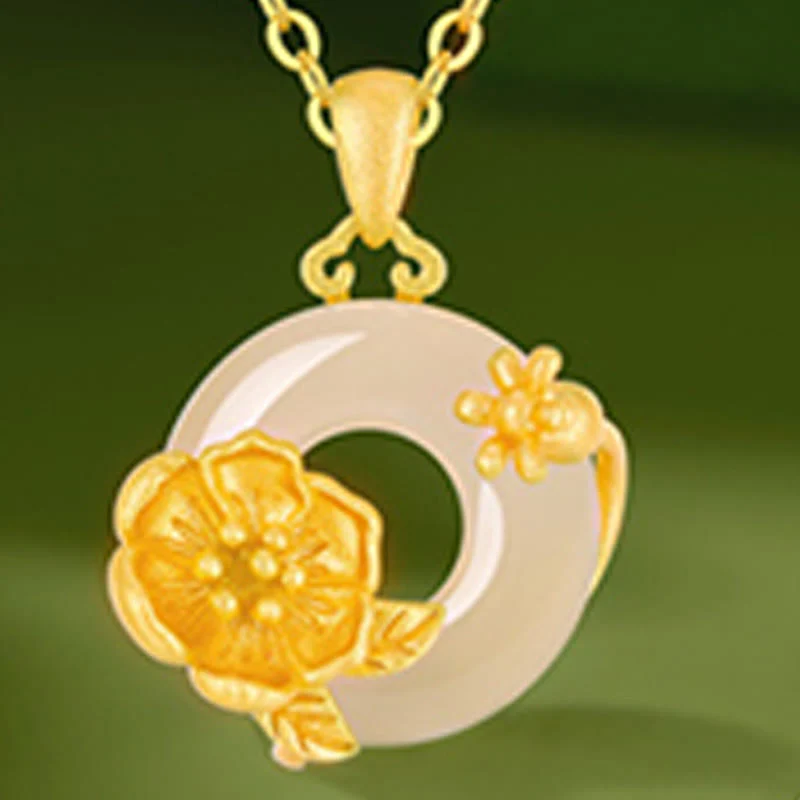 Collana con ciondolo a forma di fiori con fibbia della pace in argento sterling 925, Buddha Stones, calcedonio - Image 16