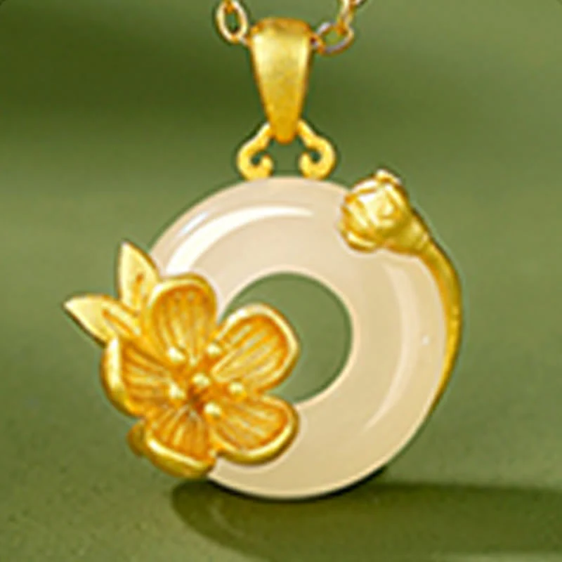 Collana con ciondolo a forma di fiori con fibbia della pace in argento sterling 925, Buddha Stones, calcedonio - Image 2