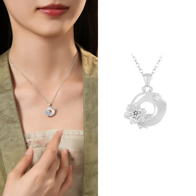 Collana con ciondolo a forma di fiori con fibbia della pace in argento sterling 925, Buddha Stones, calcedonio - Image 38